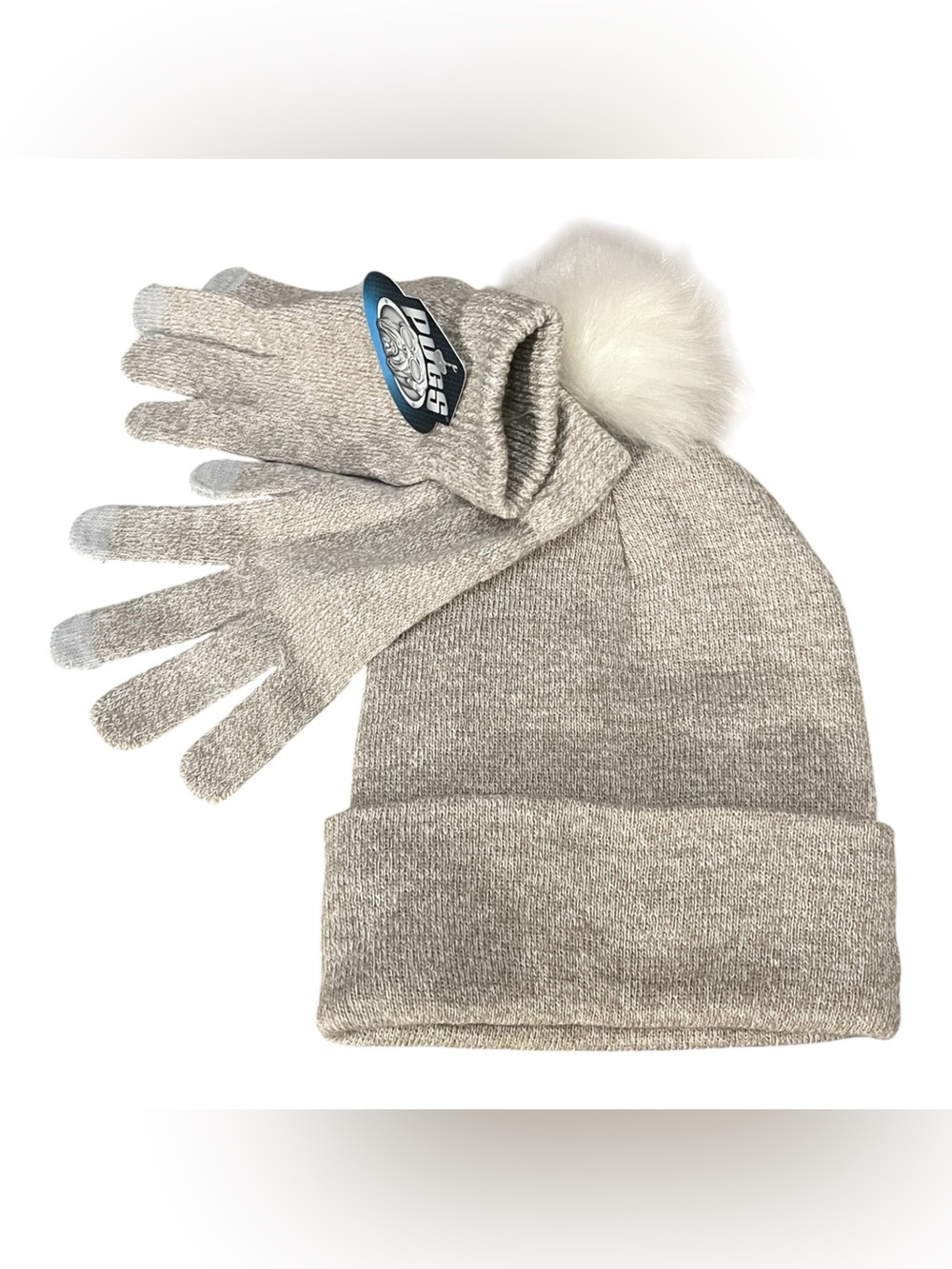 Cozy Pom Beanie & Touchscreen Gloves Set - Light Gray